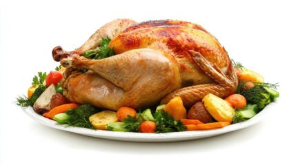 Roasted Turkey on Platter with Colorful Vegetables