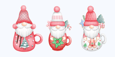 Cute watercolor Christmas gnome illustration, perfect for festive decor.