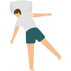 Illustration of Man Sleeping Pose at Night. Isolated on White Background. Vector Character.