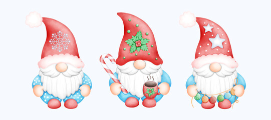 Cute Watercolor Christmas Gnome Illustration. Hand Drawn Christmas Character with Whimsy