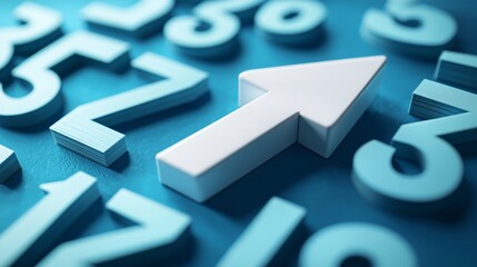 White Arrow Upward Among Blue Numbers Concept