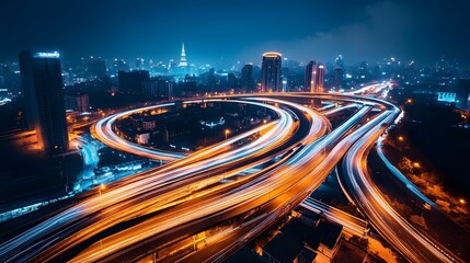 Fototapeta premium City traffic lights illuminate night roads