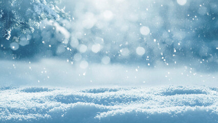 Naklejka premium Winter landscape with falling snowflakes. Christmas background with copy space