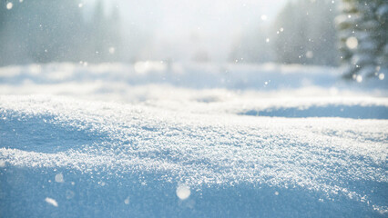 Winter landscape with falling snowflakes. Christmas background with copy space