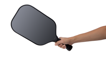 hand holding a Pickleball Paddle isolated on white background