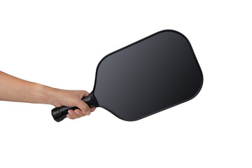 hand holding a Pickleball Paddle isolated on white background