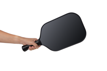 hand holding a Pickleball Paddle isolated on white background