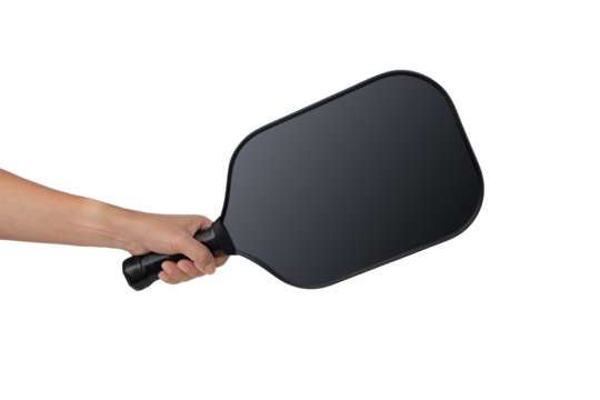 hand holding a Pickleball Paddle isolated on white background