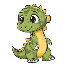 Obraz premium Adorable Green Dinosaur Sticker Icon - Download for Kids' Crafts, DIY Projects, and Digital Art
