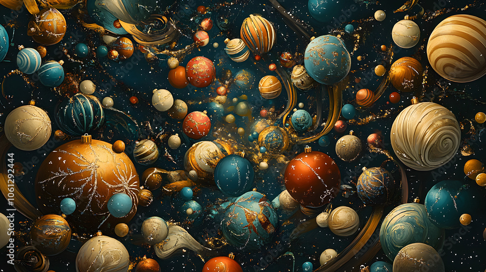 Poster A mesmerizing depiction of colorful planets and celestial bodies floating in a cosmic space.