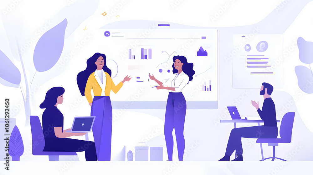 Aufkleber a modern office meeting with diverse individuals discussing ideas, showcasing teamwork and collabora