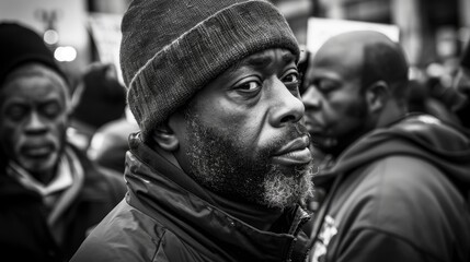 Group of workers standing in front of a factory, holding blank signs, expressing frustration and disagreement, highlighting labor issues and workplace conflicts.