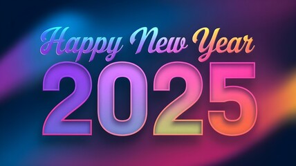 Elegant Happy New Year 2025 card with purple and pink gradient background