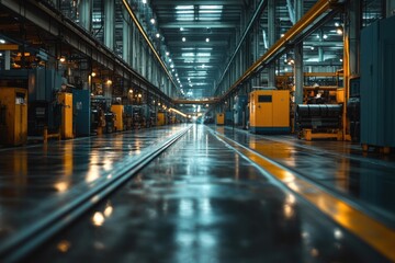 Fototapeta premium Train that is going down the tracks in a warehouse