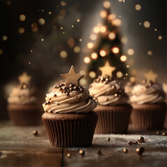 Christmas cupcakes in brown and gold theme