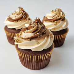 Two tone cupcake, vanilla and chocolate, with gold sprinkles