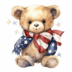 Teddy bear wear usa flag watercolor