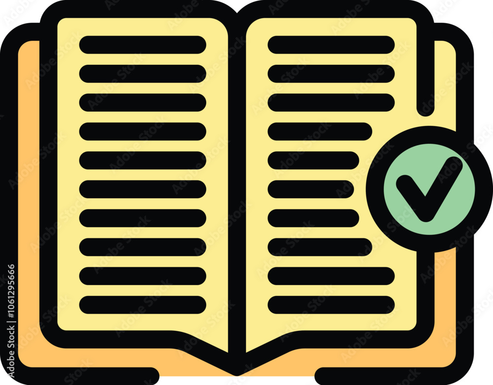 Poster open book with a green checkmark, symbolizing successful completion of a course or reading