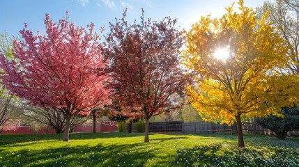 Naklejka premium Seasons: Spring, Summer, Autumn, Winter and Cherry Grove in Yard