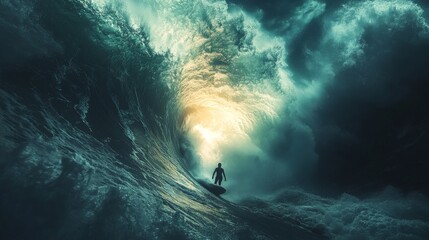 Surfers surfing in the sea with big waves