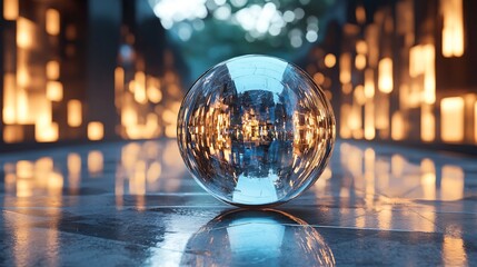 Fototapeta premium Abstract Cityscape Reflection in Glass Sphere