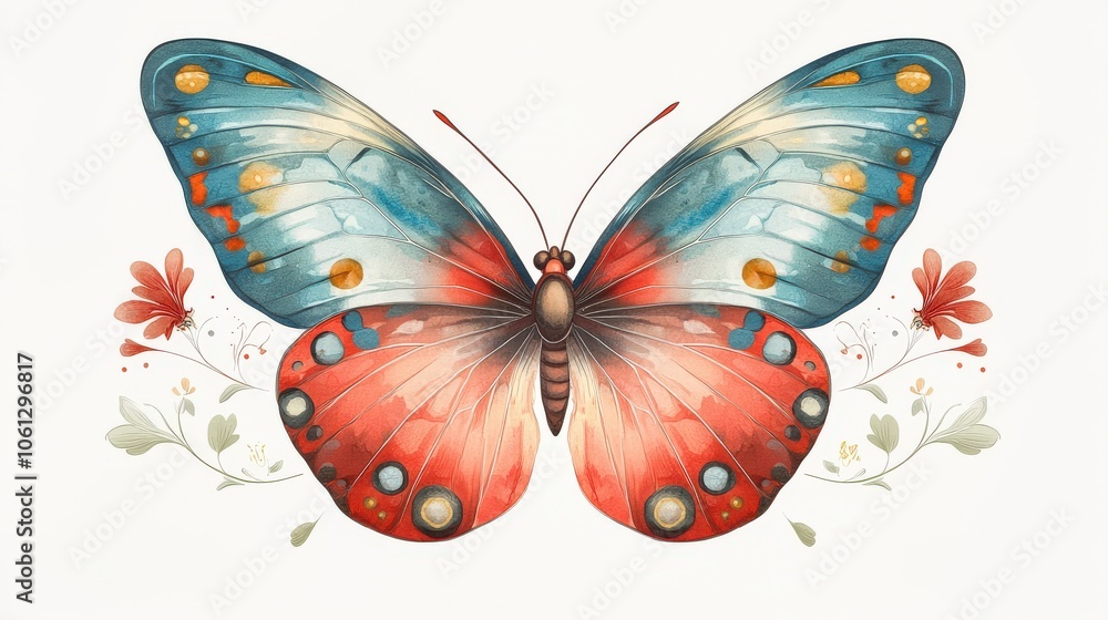 Poster a whimsical butterfly with colorful patterns on its wings, adding a playful touch to children's art 