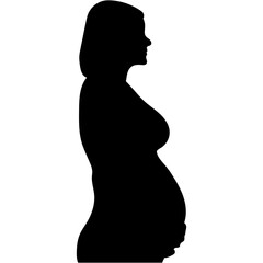 Silhouette of Pregnant Lady. Isolated Clipart on White Background.