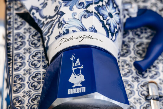 Bologna, Italy - October 6, 2024: Collection Bialetti x Dolce Gabbana, famous Italian coffee maker