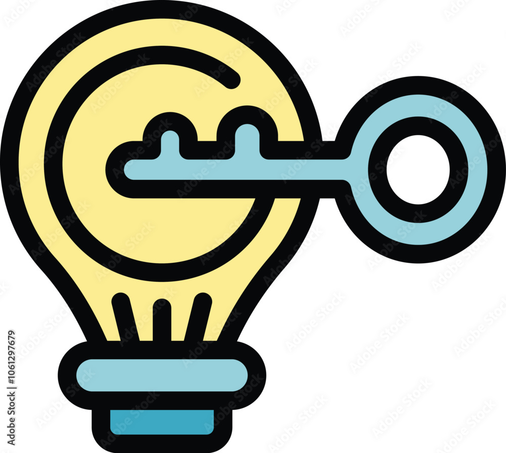 Poster key is unlocking a light bulb, symbolizing finding solutions and generating innovative ideas