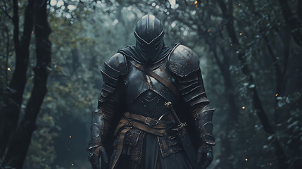 Fototapeta premium A warrior in armor stands in a forest. Dark Elf Warrior. Illustration