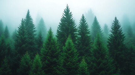 Fototapeta premium Explore the tranquil beauty of misty evergreen forests in enchanting landscapes