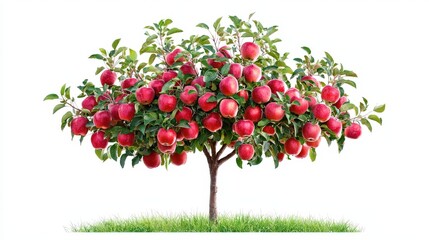 Obraz premium Charming an apple tree with ripe apples, emphasizing growth and nature, ideal for environmental themes, isolated on a bright white backdrop for clarity