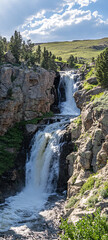 Obraz premium majestic waterfall cascading down a mountain in a tropical paradise, Close up photo of nature waterfall