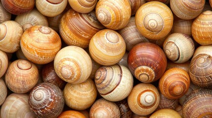 Close-Up of Organic Snail Shells with Spiral Patterns
