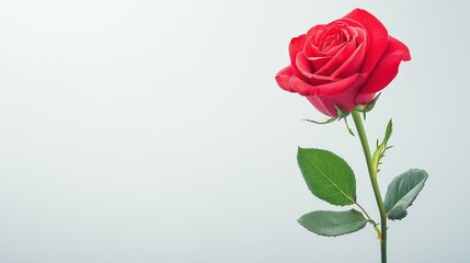 Fototapeta premium A classic red rose fully bloomed and set against a clean white background, capturing elegance and romance.