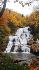 majestic waterfall cascading down a mountain in a tropical paradise, Close up photo of nature waterfall