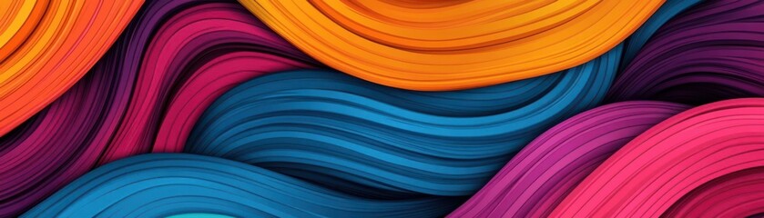 A vibrant abstract design featuring wavy patterns in bright colors like orange, pink, and blue, creating a lively and dynamic visual experience.