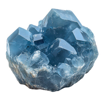 Blue Celestite Crystal Cluster on Transparent Background
