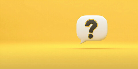 A question mark inside a speech bubble on a solid yellow background, representing curiosity or inquiry
