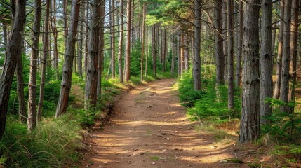 Naklejka premium Trail in pine forest
