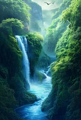 Fototapete Beauty in nature, amazing waterfall , Beautiful landscape of waterfall, Water stream of waterfall cascade in nature forest landscape  © fadi