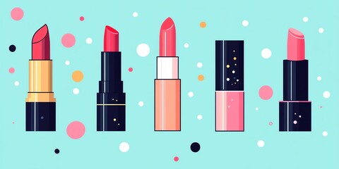Obraz premium Unique lipstick collection, various colors and packaging styles, flat design illustration