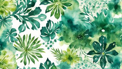A green and white floral print with a tropical theme
