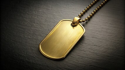 Fototapeta premium Shiny golden dogtag on a dark background, gold, dogtag, military, identification, accessory, shiny, metallic, personalized