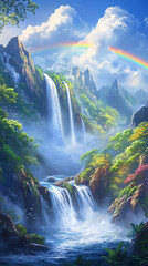 Fototapeta premium Beauty in nature, amazing waterfall , Beautiful landscape of waterfall, Water stream of waterfall cascade in nature forest landscape 