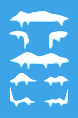 Obraz premium Collection of Cartoon Snow Caps on Blue Background, A set of illustrated snow caps in various shapes on a vivid blue background, perfect for winter and holiday design projects. Ideal for use in season