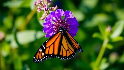 Fototapeta premium Vibrant Monarch Butterfly Sipping Nectar from a Purple Flower