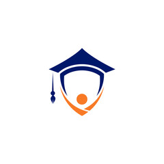 graduation cap logo and shield shape in fsimple design style