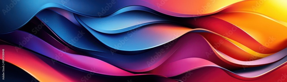 Poster a vibrant abstract wave pattern featuring smooth gradients of blue, pink, and orange, creating a sen