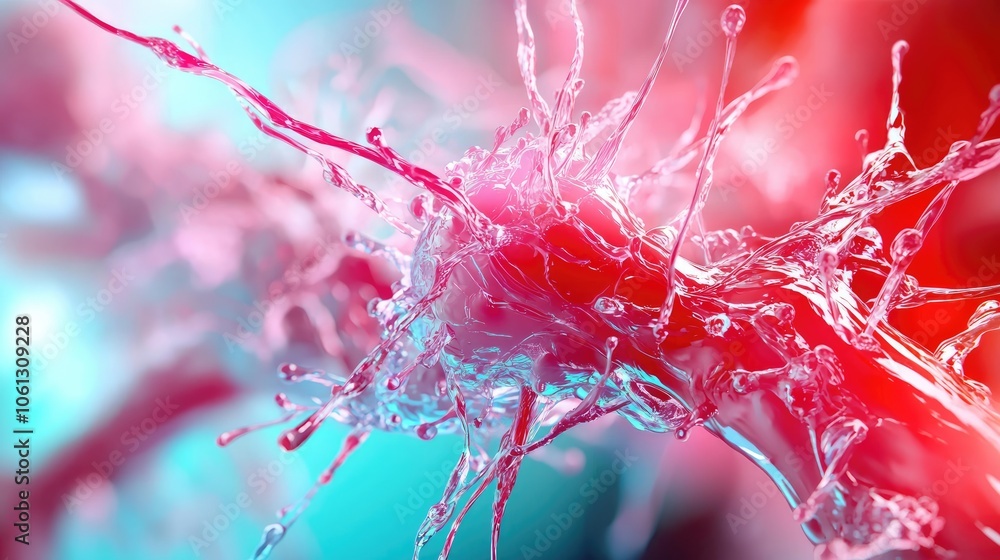 Poster explore the dynamic interaction of water droplets in vivid colorful splashes